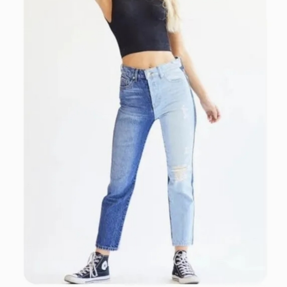 Revice Distressed Button Fly Two Tone High Waist Distressed Jeans Size 27